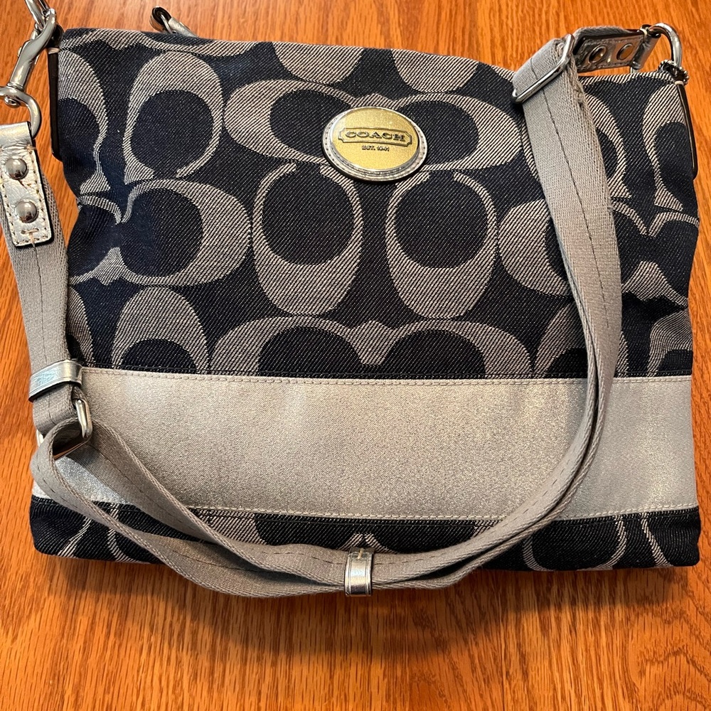 Coach blue/silver denim shoulder bag